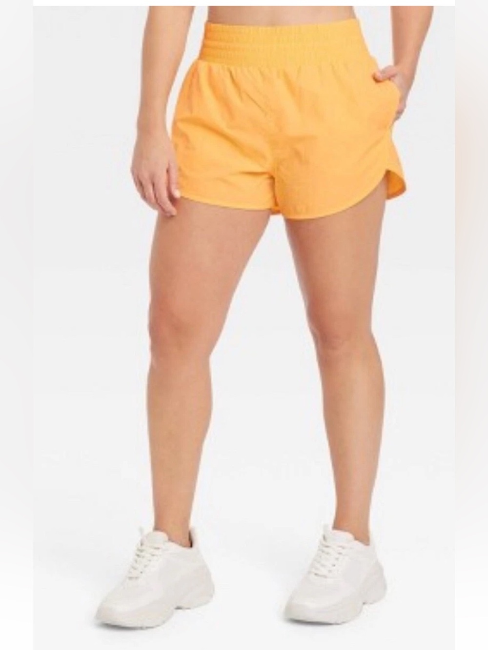 Women's High-Rise Orange Crinkle Shorts All in Motion Pockets With Zipper